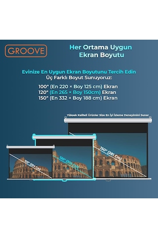 Groove Vizio Pro 120 Inch 265x150cm Blackout Işık Geçirmez Profesyonel Projeksiyon Perdesi