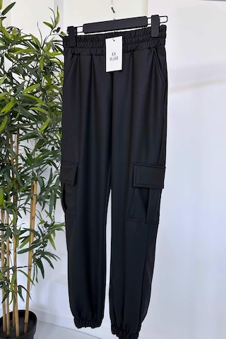 Kahijab Kargo Cep Deri Jogger Pantolon - Siyah Siyah