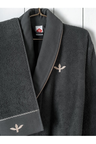 Cotton Box Folkart Aile Bornoz Seti Yamka Bej Antrasit Antrasit