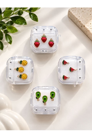 Fadex Apple Airpods Uyumlu 4 Ve 5.nesil Ananas Stickerlı Sevimli Şeffaf Kulaklık Kılıfı