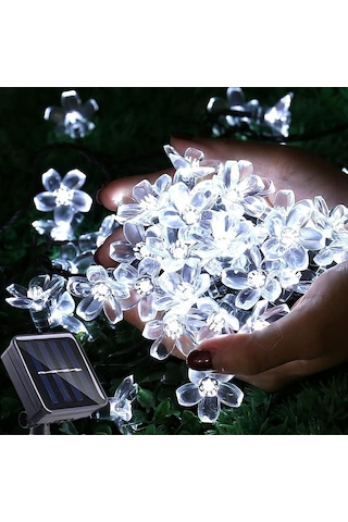 Çiçek Desenli Güneş Enerjili Bahçe Aydınlatma 30 Led Beyaz Işık