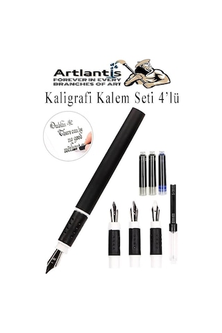 Kaligrafi Dolma Kalem Seti 4 Lü 1 Paket Mavi Ve Siyah Yedek Mürekkep Hat Yazma Tasarım Sanat Kalemi Hattat