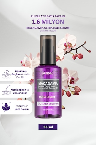 Kuru Ve Yıpranmış Saçlara Onarıcı Bakım Serumu Kundal Macadamia Ultra Hair Serum Cherry Blossom