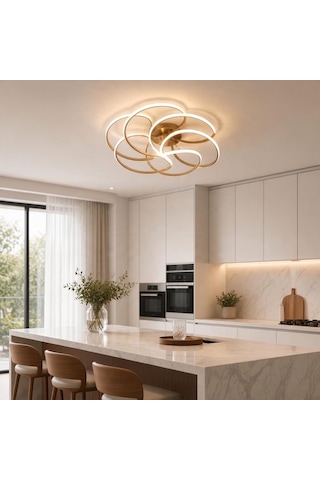 3 Renk Uzaktan Kumandalı Samyeli Model Led Avize Altın