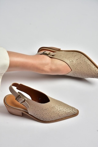 Fox Shoes Y654300403 Vizon Hakiki Deri Kalın Topuklu Kadın Ayakkabı