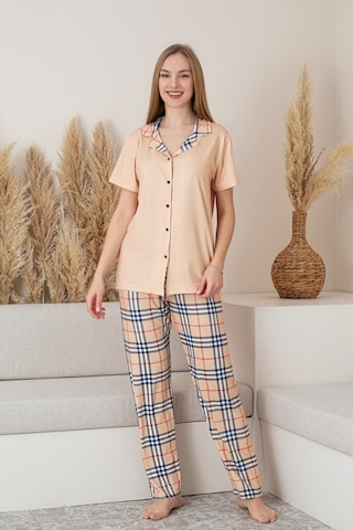 Dreamy Milan Kısa Kollu Ekose Kareli Düğmeli Gömlek Pijama Takımı SOMON