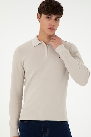 U.S. Polo Assn. Erkek Regular Fit Yarım Fermuarlı Taş Basic Kazak 50298266-VR049