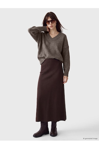 Lcw Vision Kahverengi V Yaka Oversize Kadın Triko Kazak