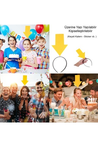 Kişiselleştirilebilir Ok Taç - Üzerine Yazı Yazılabilen Parti Tacı Sarı Renk