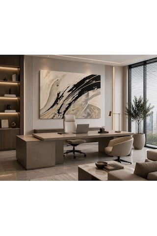 Modern Soyut Siyah Altın Kanvas Tablo Bej Mermer Dokulu Lüks Duvar Dekoru Gold Çizgili Minimalist Salon, Ofis, Yatak Odası Ve Antre Tablosu Premium Çağdaş Sanat Eseri