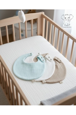 Oval 3'lü %100 Pamuk Müslin Bebek Mama Önlüğü / Yakalık / Salya Önlüğü