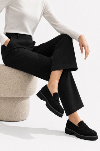 Luvi Shoes Vıonel Siyah Süet Hakiki Deri Kadın Loafer Ayakkabı