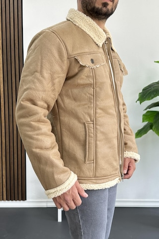 Erkek İçi Kürklü Suni Pul Deri Mont Krem Edw120-krem Krem