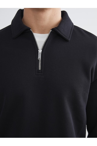 Lcw Vision Siyah Polo Yaka Erkek Kalın Sweatshirt