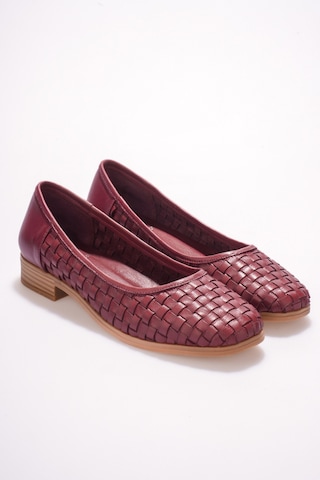 Analin Shoes Kadın Hakiki Deri Örgü Detaylı Babet Bordo