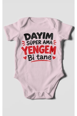 Morivokids Dayım Süper Ama Yengem Bi Tane Kısa Kollu Bebek Body %100 Pamuk Bebe Pembe