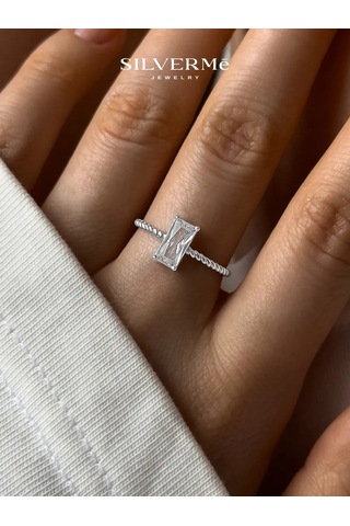 Sılverme 925 Ayar Gümüşten Örgü Taşlı Baget Gümüş Yüzük 328158973 Gri