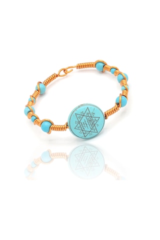 Midyat Nurtaş Gümüş Hz Süleyman Mührü Turkuaz-firuze Taşlı Doğal Taş Bayan Bileklik Turkuaz