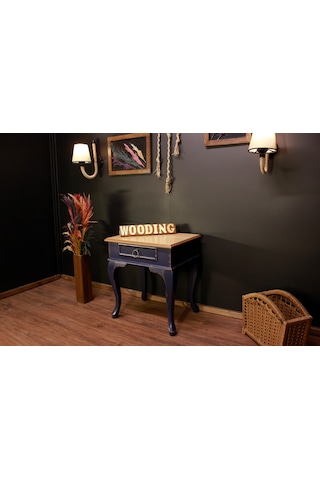 Wooding Masif Naturel Lacivert Komodin - Yan Sehpa