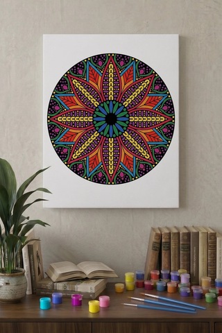 Çiçek Motifli Mandala Ahşap Boyama Seti 40x50 Cm