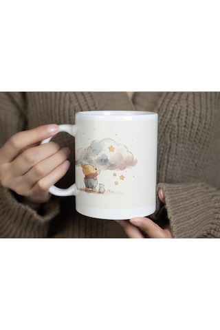 Winnie The Pooh Tasarım Anda Kal Temalı Kupa Bardak Anı Yaşa, Pozitif Enerji, Hediye Bardak Beyaz