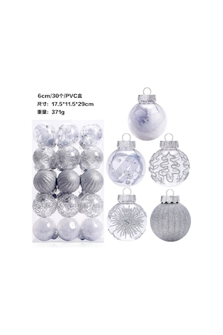 Sınır Ötesi Sıcak Noel Süsleri 6cm/30 Adet Pet Şeffaf Top Noel Topu Seti Noel Ağacı Kolye Gümüş