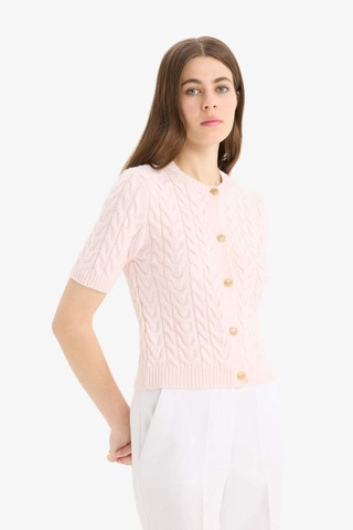 DeFacto Regular Fit Bisiklet Yaka Triko Kısa Kollu Hırka E6882AX25SMPN645 Pembe