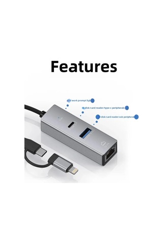 3 Portlu Ağ Ve Veri Adaptörü: Rj45 Lan + Usb 3.0 + Type-c Girişli Metal Kasa