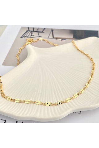 Ezme Kolye Kadın İtalyan Ezme Kolye Ezme Pullu Gold 50cm Gold