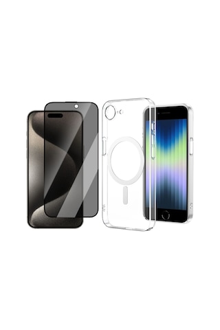 Vendas Apple Uyumlu iPhone 16e Kamera Korumalı M-safe Şarj Özellikli Şeffaf Zore London Sert Pc Kapak + Hayalet Ekran Koruyucu Şeffaf