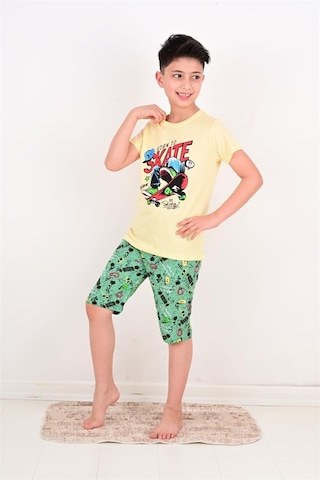 Vitmo erkek çocuk kapri pijama takımı born to skate sarı