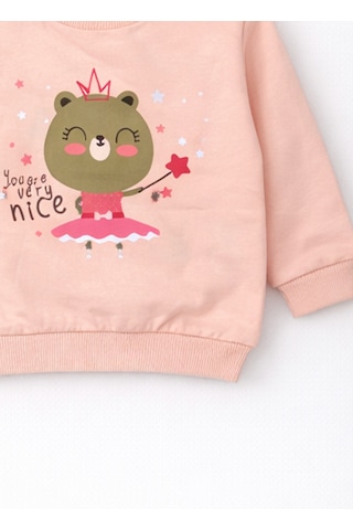 HelloBaby Kız Bebek Pamuklu Sweatshirt Desenli Model Koyu Pembe - Pembe