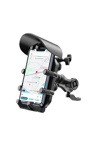 Ayna Bağlantılı Güneş Yağmur Korumalı 360 Derece Ayarlanabilir Motosiklet Telefon Tutucu