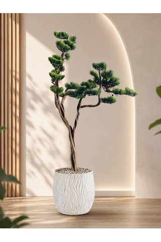 Lüks Yapay Bonsai Çam Ağacı - 170cm Özel Tasarım Kıvrımlı Gövde - Modern Zen Saksılı Dekoratif Ağaç Çok Renkli