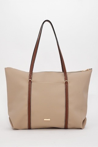 Lovelystore Çift Saplı Paraşüt Kumaş Büyük Boy Shopper Çanta Üniversite Ofis Anne Bebek Omuz Çantası 47x30x15 Krem