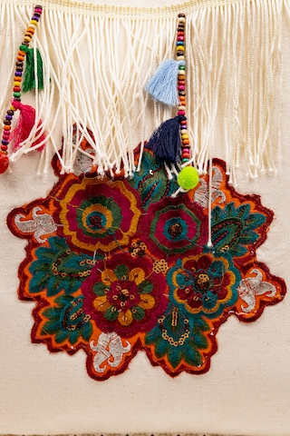 Fabric Craft Bag Omuz Çantası Bohem Nakışlı Krem Püsküllü Günlük Kadın Çanta