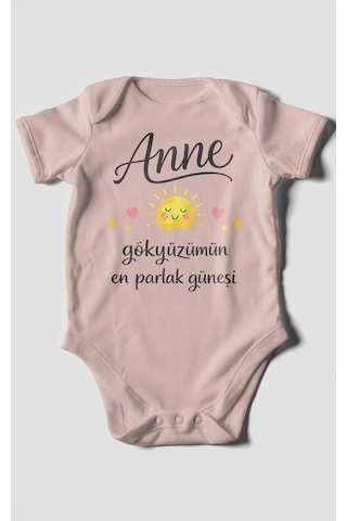 Morivokids Anne, Gökyüzümün En Parlak Güneşi Kısa Kollu Bebek Body Pastel Pembe
