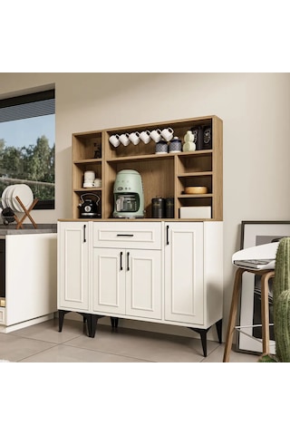 MEZZA SET 5250-5251 MIVA Kahve Köşesi (Çıtalı) Çok Amaçlı Dolap Kiler Mutfak Dolabı Sepet Beyaz