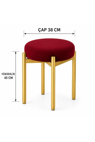 Cemre 4lü Puf Tabure Bench Makyaj Sandalyesi Gold Ayak Bordo