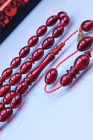 7 x 11 MM Beyzi Mustafa Uysal İmzalı Vişne Ateşi Kehribar Tesbih