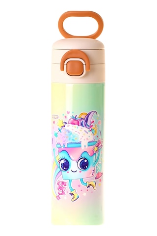 Kaukko Kids 520 Ml Dondurma Desenli Pembe Kız Çocuk Çelik Termos Matara Çift İçim Kilitli Kapak - L5286 Pembe - Sarı