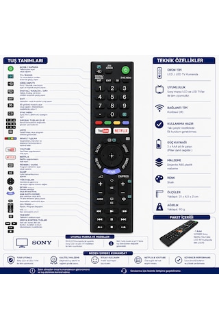 Sony Sx9882 Rm-l1370 Lcd Led Tv Kumandası