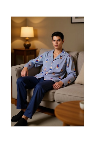 Ersefa Kadın Ayıcık Desenli Pijama Takımı Fonksiyonel Dayanıklı Kaliteli lacivert
