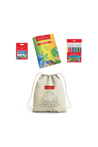 Faber-Castell Çocuk Boyama Seti,Keçeli Kalem,Boya Kalemi,32 Sayfa A4 Boyama Kitabı,Boyanabilir Büzgülü Bez Çanta