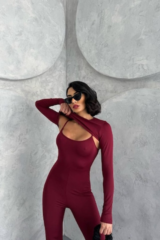 Neşeli Butik Kadın Bordo Bolero Detaylı İspanyol Tulum Nbdf120