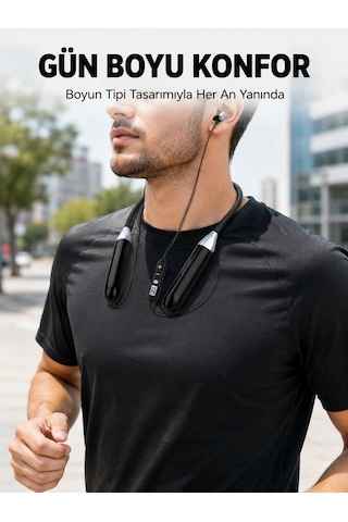 Boyun Tipi Bluetooth Kulaklık Kablosuz Mikrofonlu Uzun Kullanım Süreli Müzik Ve Telefon Görüşme Kulaklığı - Ba