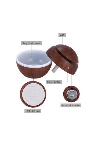 Vkemall 130ml Usb Nemlendirici Aromaterapi Makinesi 7 Renk Led Işıklı Odun Desenli Ev Ofis Odası Kullanıma Uygun