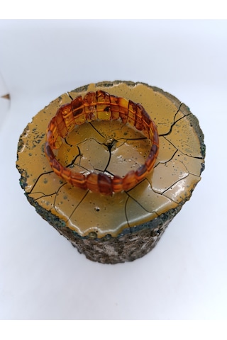 Kehribar Organik Şifa Taşı Taşı Bileklik-1027 Açık Kahverengi