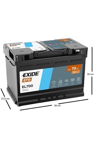 Exide 70 Ah EFB Start Stop 760 A(EN) Akü 2025 Üretim