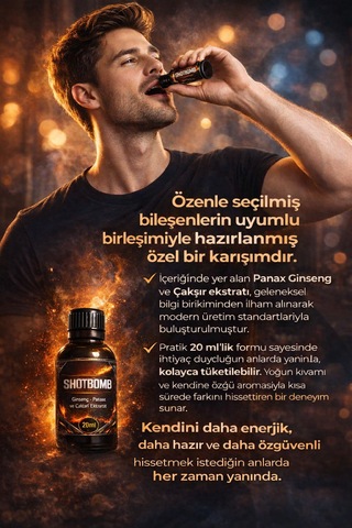 Shotbomb Ginseng Panax Çakşır Ekstratı Aktif Yaşam Takviyesi ''4x20ml''